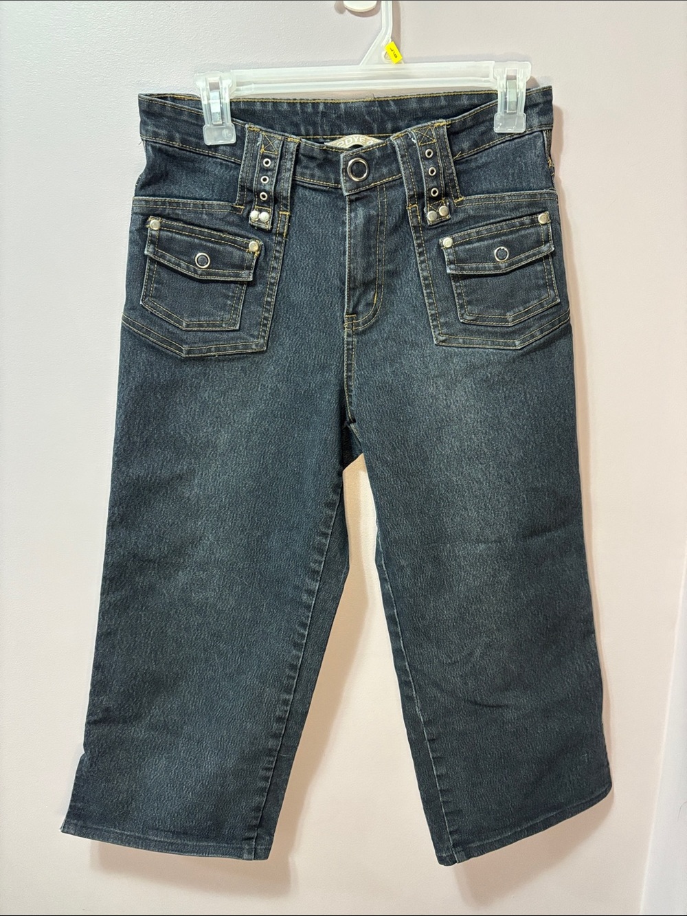 Y2K Vintage 2DYE4 Utility Cargo Cropped Jeans Dark Wash